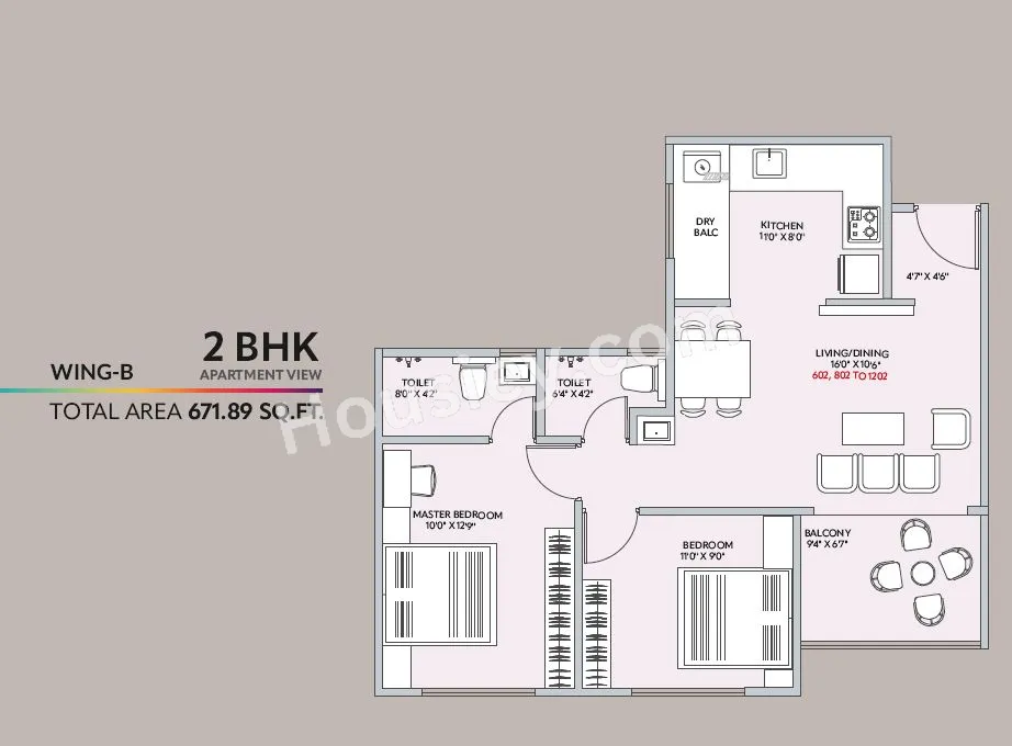 Sankalp HiLife Unit plan - 672 sq.ft.